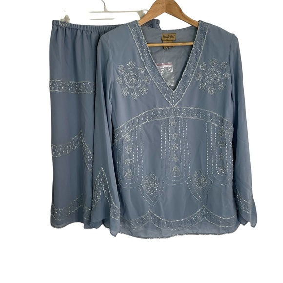 Vintage RARE NEW Midnight Velvet Two-Piece Set Top + Skirt with Sequin Sz Medium - Picture 1 of 12